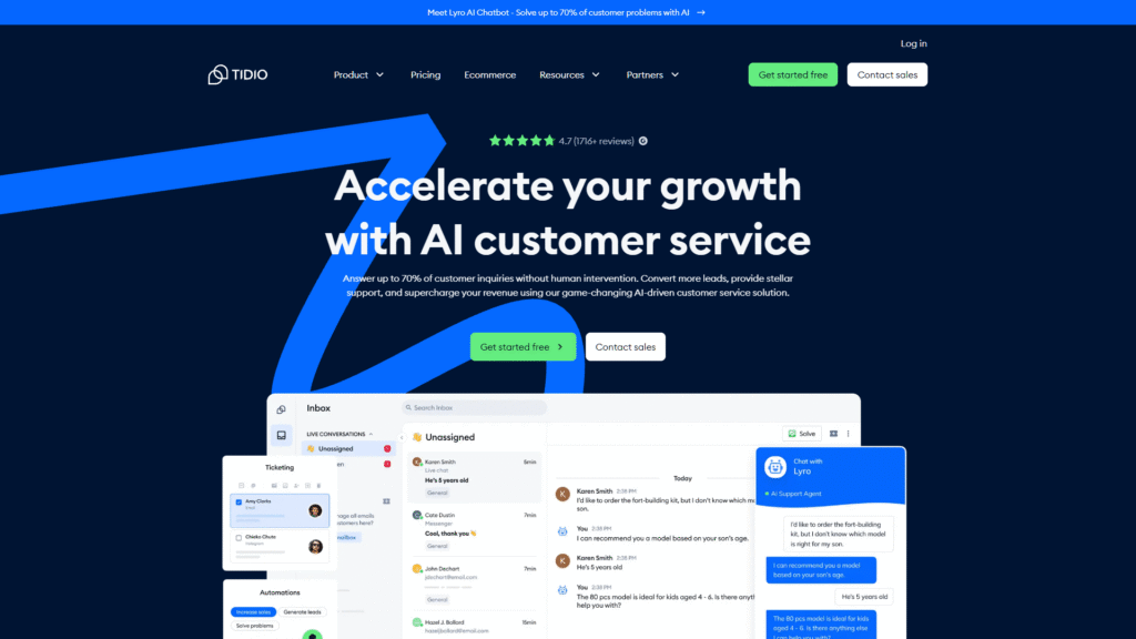 Tidio dashboard homepage used in comparison of best Tidio alternatives