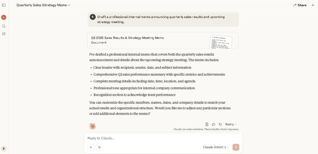 Screenshot of Anthropic Claude 3 AI chatbot interface for business use a ChatGPT Alternatives
