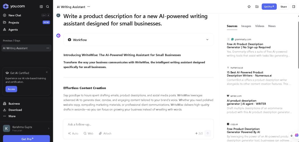 You.com AI chatbot interface for privacy-focused writing and coding a ChatGPT Alternatives