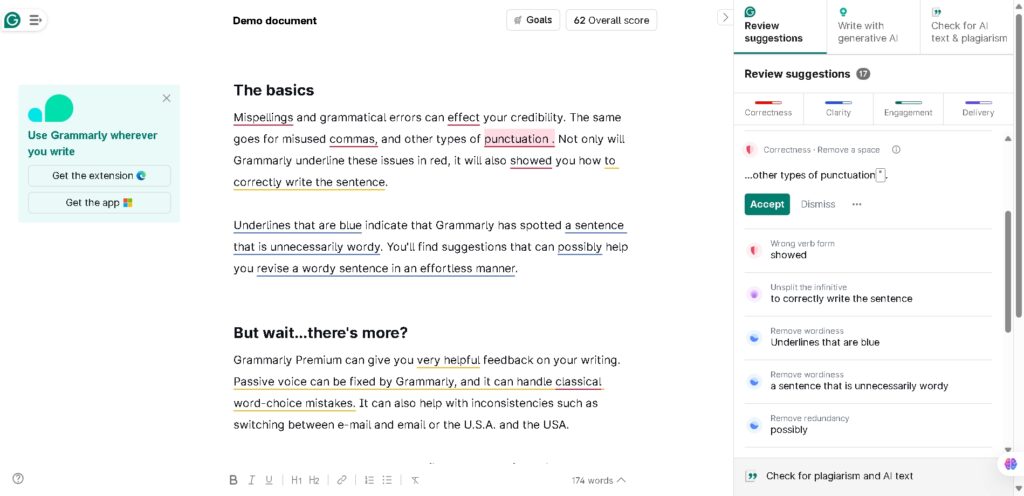 GrammarlyGO rewrite suggestions in real-time editor