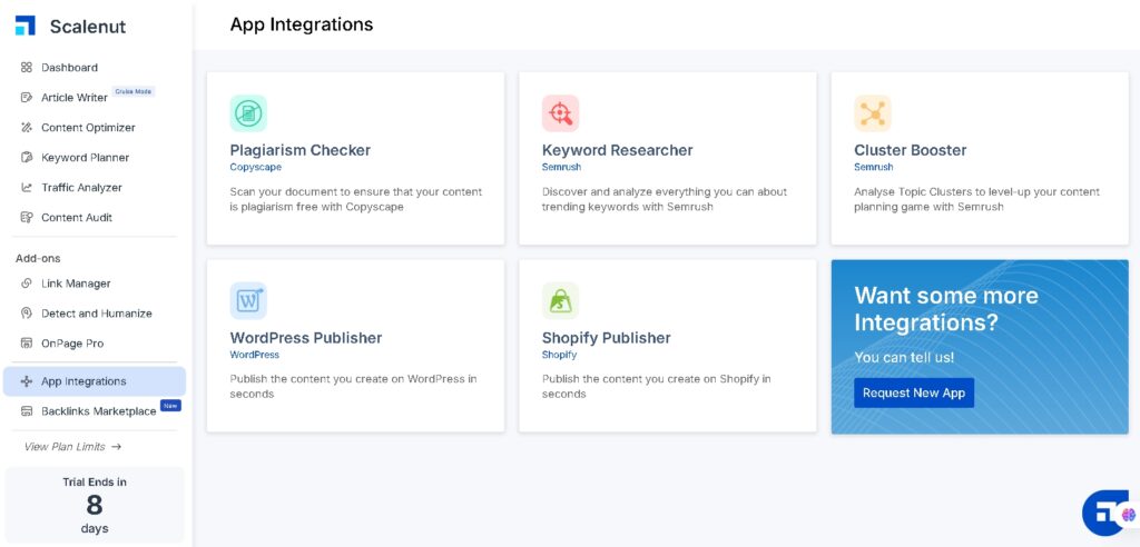 Scalenut AI writing tools SEO content planning screen