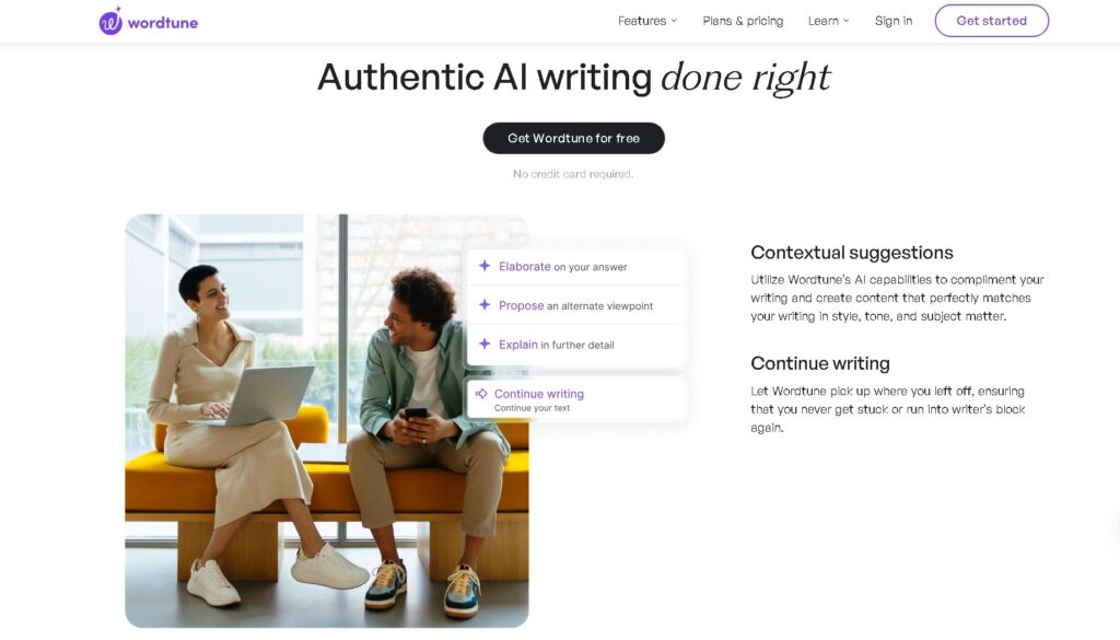 Wordtune sentence rephrasing example in browser extension