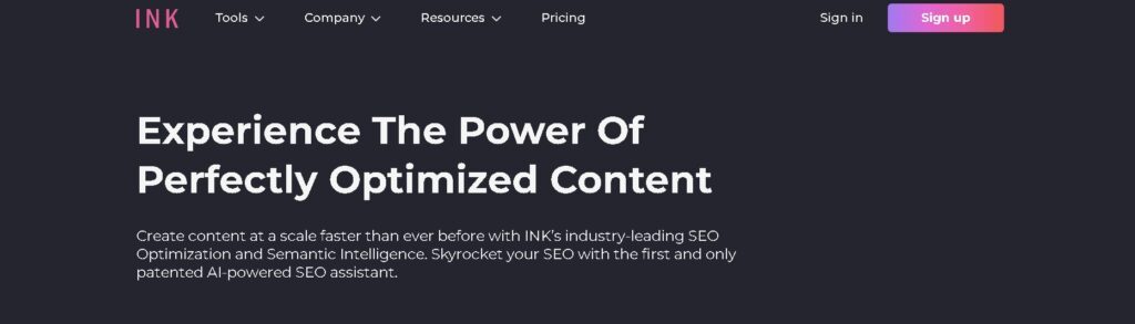 INK Editor showing SEO score and suggestions