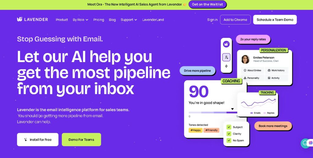 Lavender AI scoring and improving business email tone – example of AI email assistants for your business