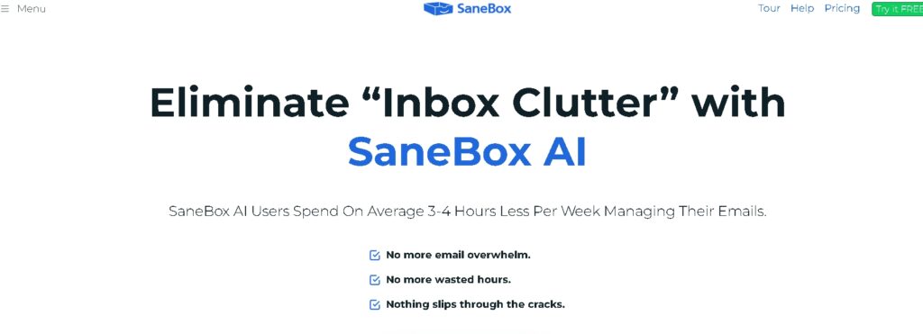 SaneBox AI filtered inbox showing prioritization