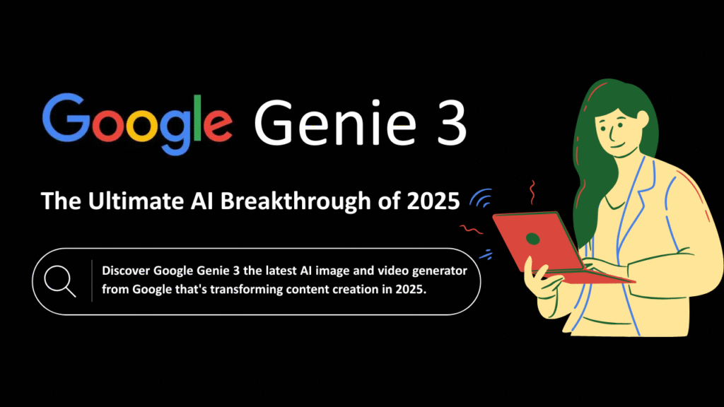 Google Genie 3 promotional banner highlighting the AI breakthrough of 2025 with content creation focus