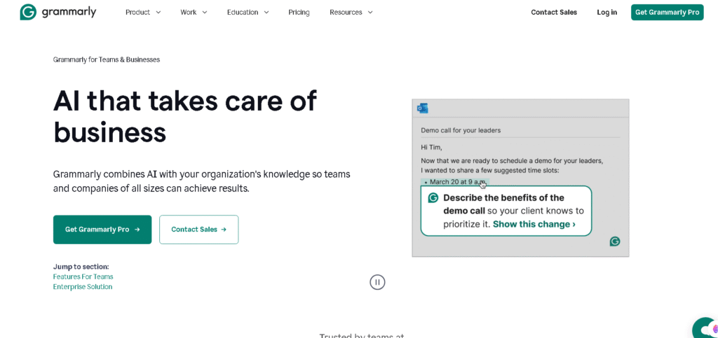 Grammarly Business editor suggesting tone, clarity, and brand voice improvements an AI Tools for Marketing