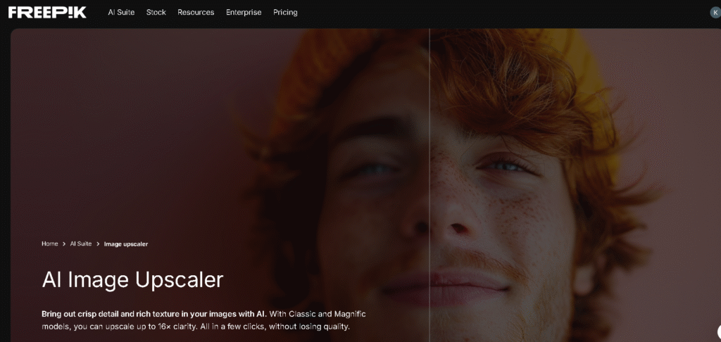 Freepik AI image upscaler enhancing low-resolution photo to 4K quality