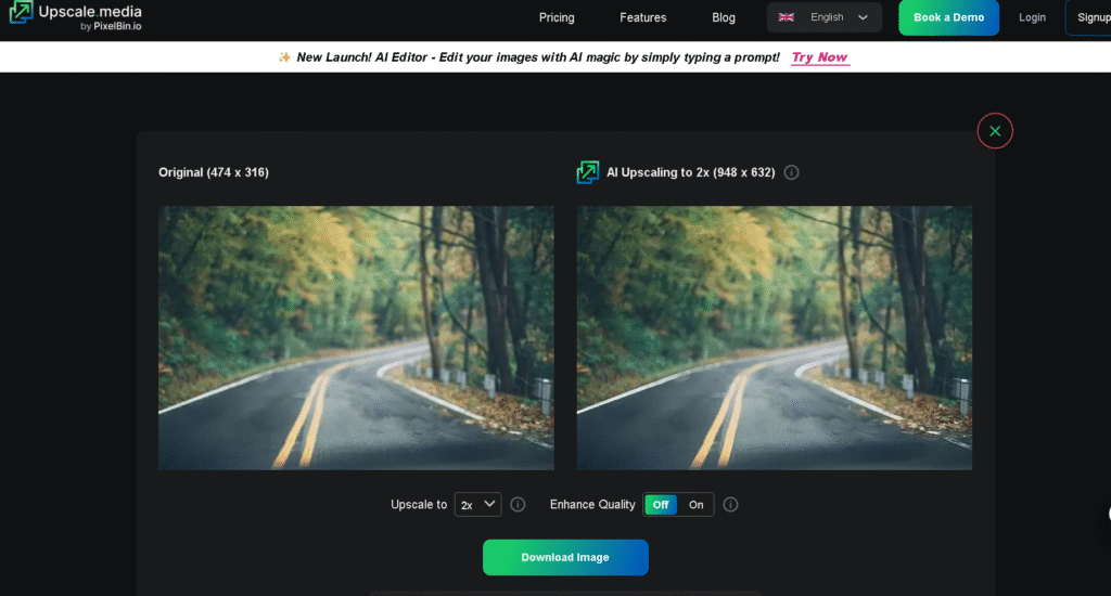 Upscale.media free AI image upscaler improving photo resolution online