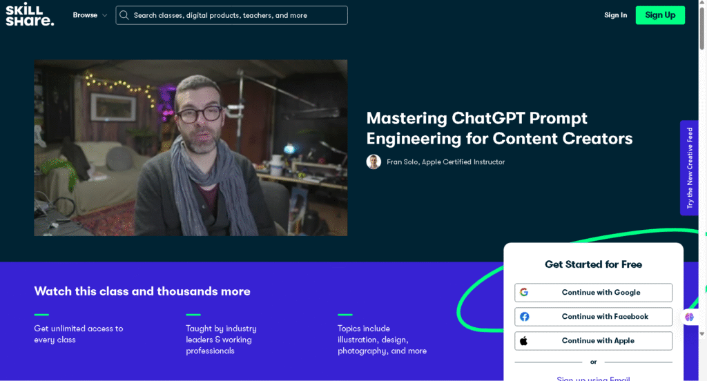 Prompt Engineering for Content Creators course screenshot online