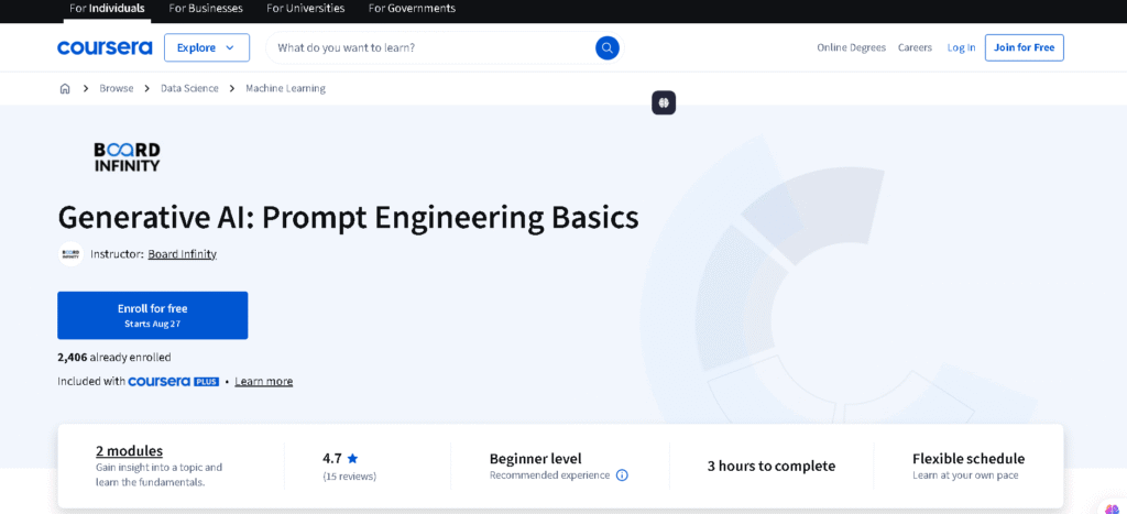 Generative AI Prompt Engineering Basics online course interface an AI prompting courses