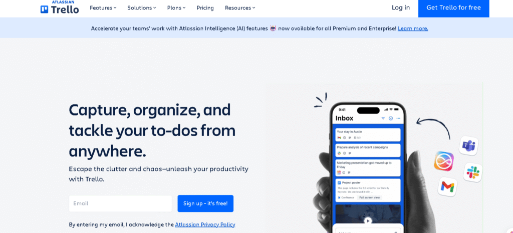 Trello Kanban board with categorized task cards, a ClickUp alternative for creative teams