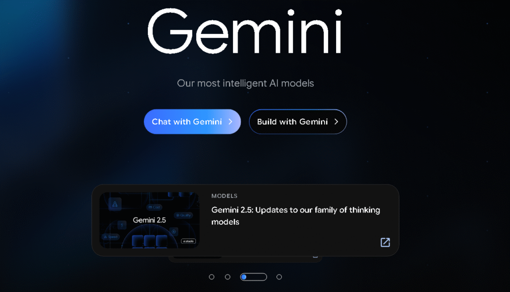 Google Gemini 2.5 dashboard highlighting cloud integration, analytics, and Workspace automation for businesses