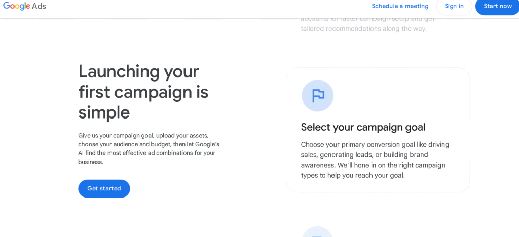 Setting ecommerce ad campaign objectives in Google Ads dashboard
