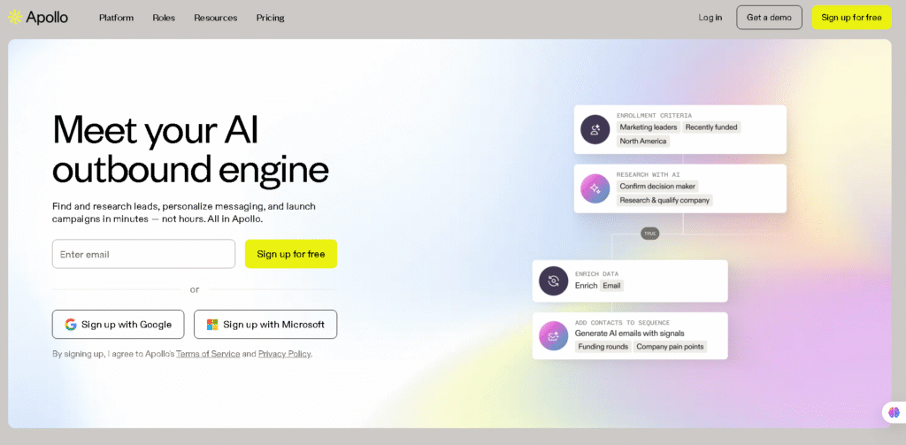 Apollo.io Best AI Lead Generation dashboard with verified contact database overview