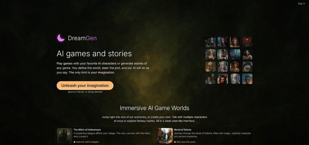 DreamGen role-play and Scenario Codex interface screenshot