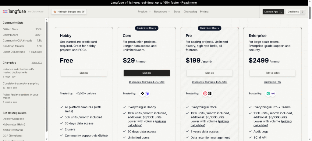 Langfuse vs LangSmith pricing plans and usage